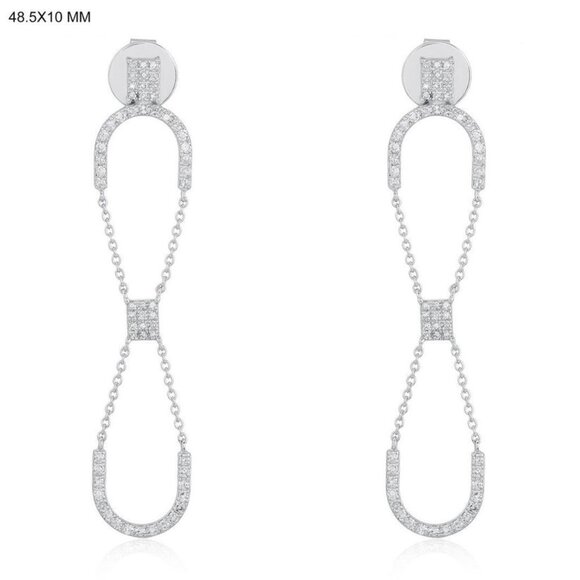 Double Link Drop 14K (or 18k upon request) White Gold Diamond Chain Earrings